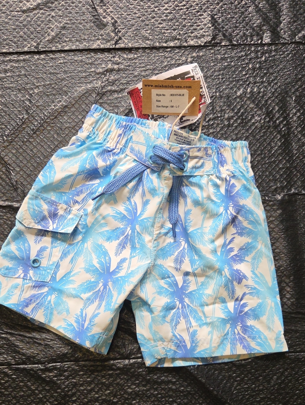 Men's Blue Palm-Print Swim Shorts by